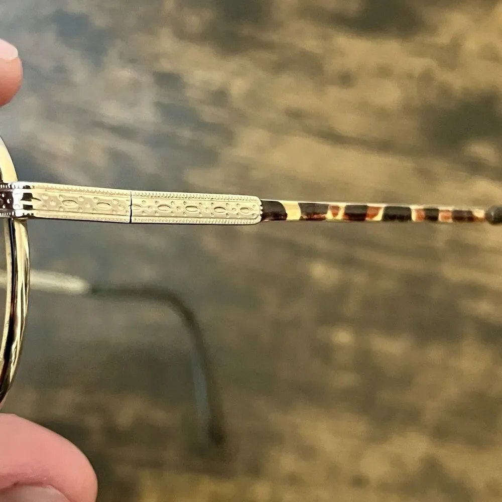 Vintage Round Metal Rim Eyeglasses Frames 140 Brown Demi Tortoise Shell Unisex